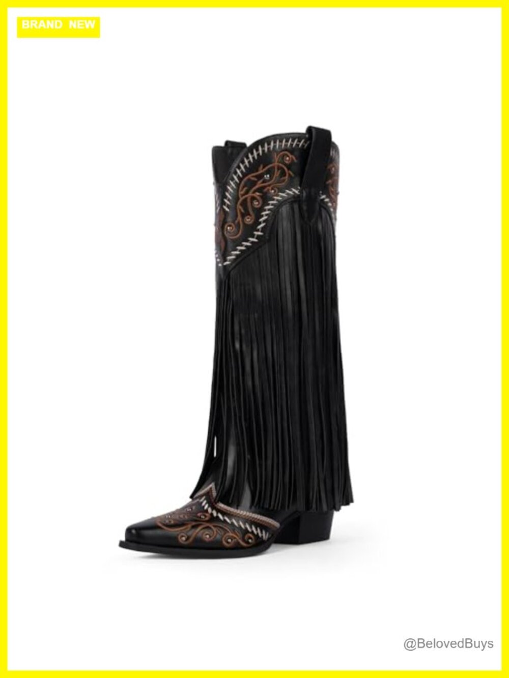 Faux Leather Knee High Western Cowboy Boots Pointed Toe Chunky Heel